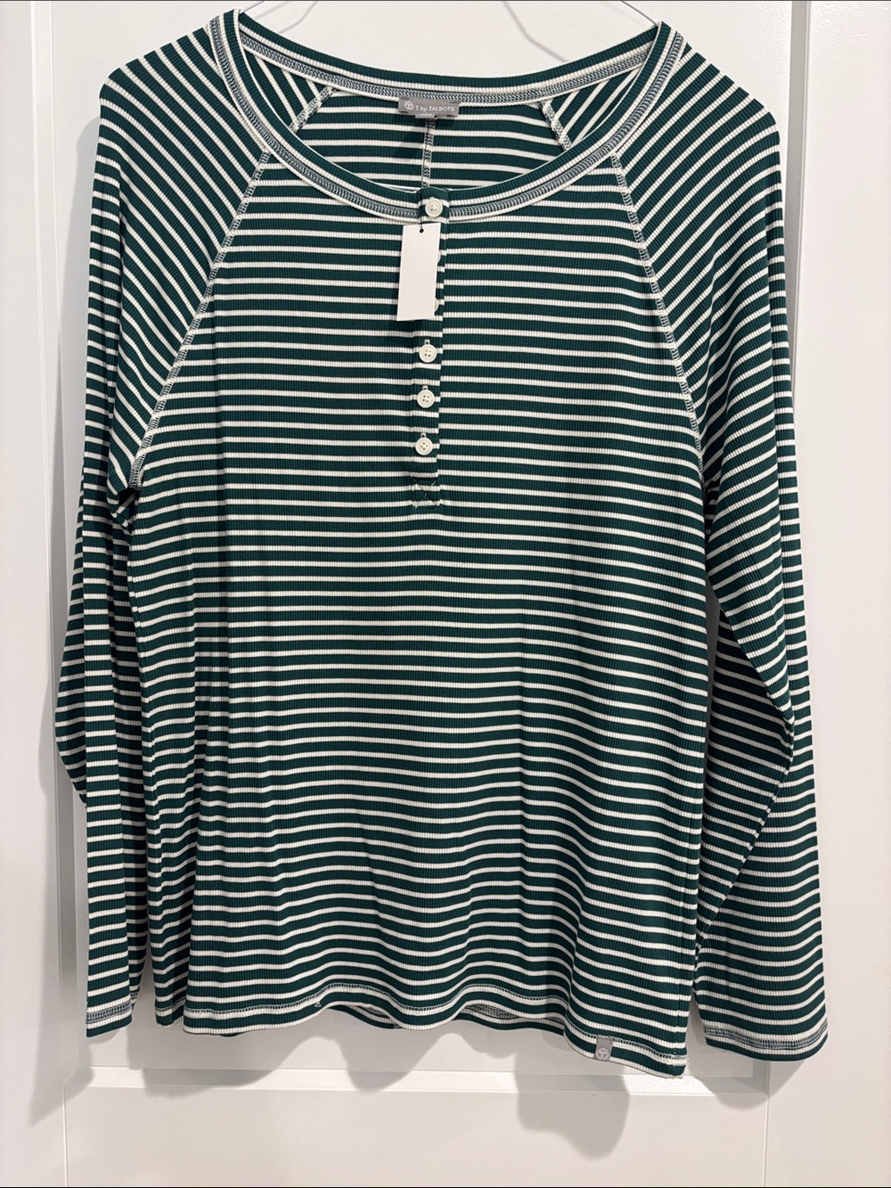 T by Talbots Women’s Long Sleeve Striped Henley Shirt Large